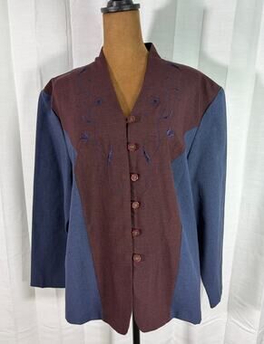 Pride & Joy Embroidered Jacket 20WP Blue Burgundy Colorblock Whimsygoth USA